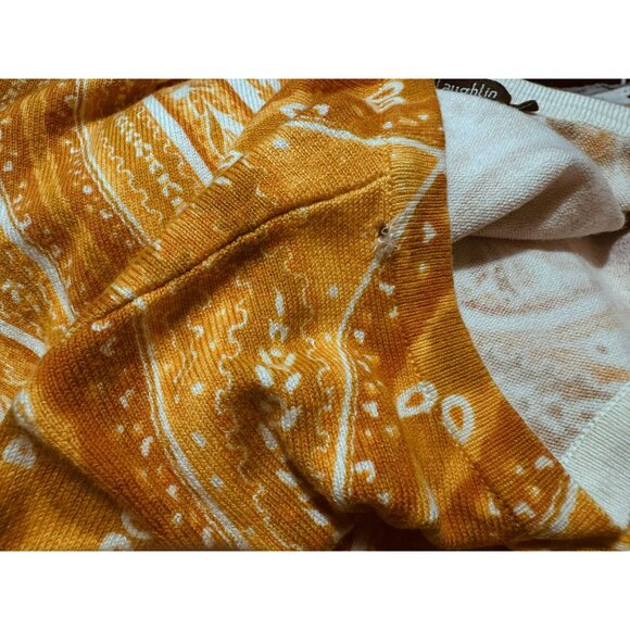 J. McLaughlin Paisley Crew Neck Pullover Top Sz S LS Button Detail Orange White - Picture 5 of 6